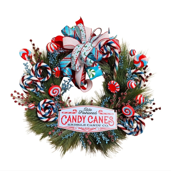 Whimsical Candy Cane Christmas wreath - Picture 6 of 12